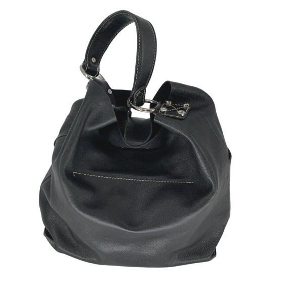 Faiez Halabi Buenos Aires Womens Pebbled Leather Shoulder Hobo Bag Black Small - Picture 2 of 14